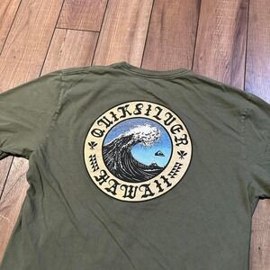 Quiksilver Hawaii‎ T Shirt Men's size Large Green Surf Surfer Wave Gnarly